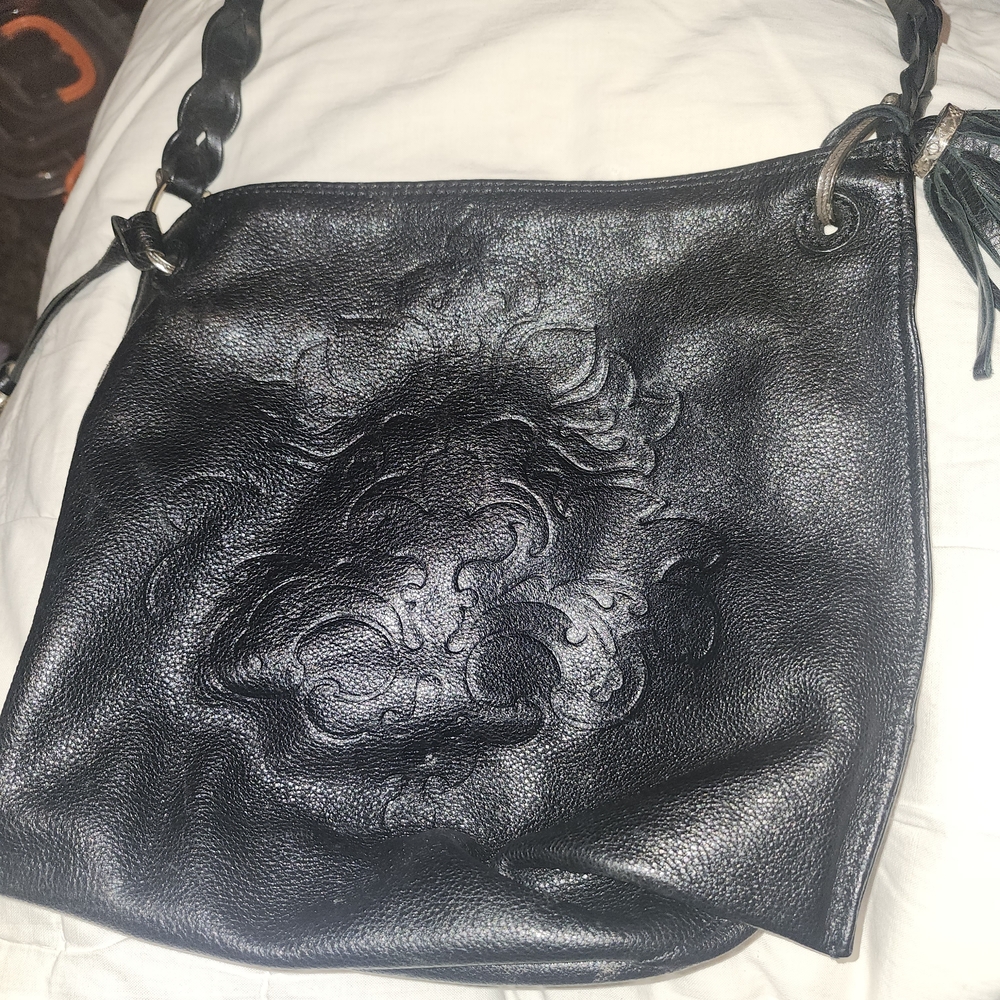 Brighton Black Embossed Shoulder Bag